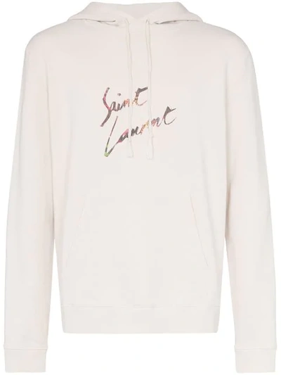 Saint Laurent Animal Logo Print Hoodie In Powder