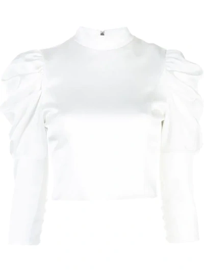 Alice And Olivia Puffed Shoulder Blouse In White