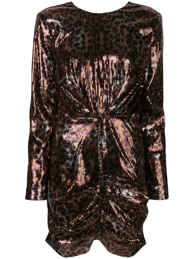 Msgm Leopard-print Sequinned Mini Dress In Brown