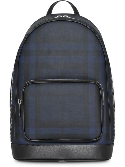 Burberry London Check And Leather Backpack In Navy/black