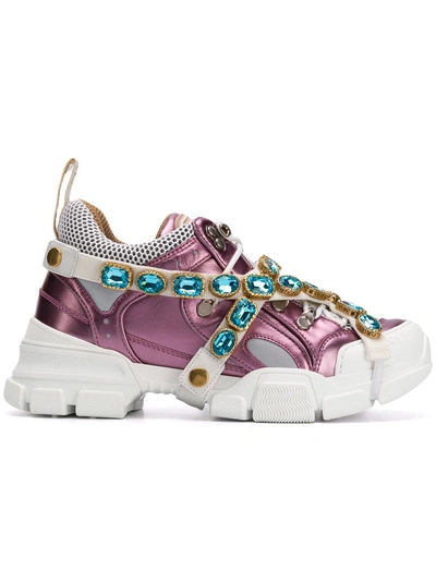 Gucci Women's Flashtrek Sneaker With Removable Crystals In Purple