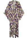 ADRIANA DEGREAS FIG PRINT SATIN KIMONO