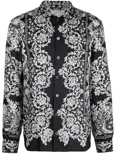 Dolce & Gabbana Men's Lace Print Silk Pyjama Top In Black