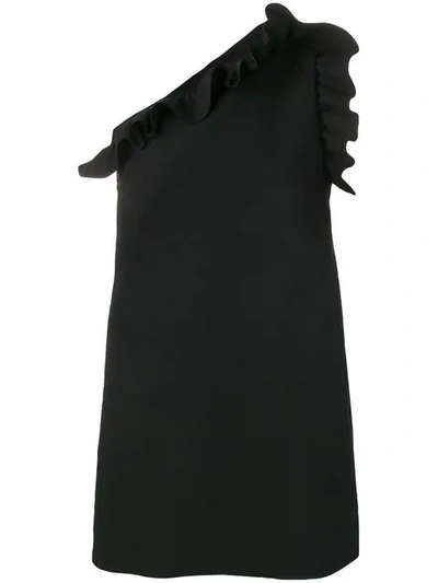 Msgm Ruffle-trim One-shoulder Mini Dress - 黑色 In Black