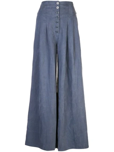 Ulla Johnson Reid Chambray Wide-leg Pants In Blue