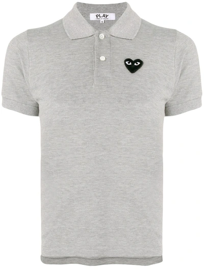 Comme Des Garçons Play Logo Embroidered Polo Shirt In Grey