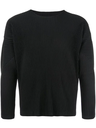 Issey Miyake Black Pleated Long Sleeve T-shirt