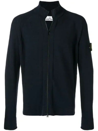Stone Island Zipped Logo-embroidered Cardigan In Blue