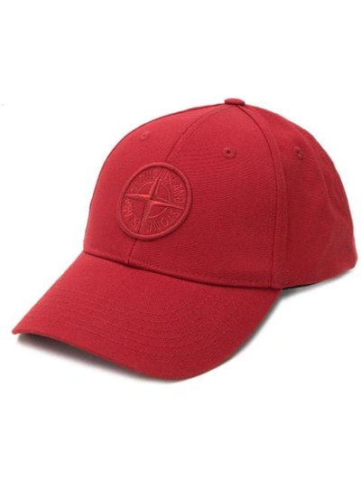 Stone Island Compass Logo Baseball Cap In Red