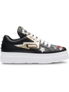 PRADA LEATHER AND SAFFIANO LEATHER SNEAKERS