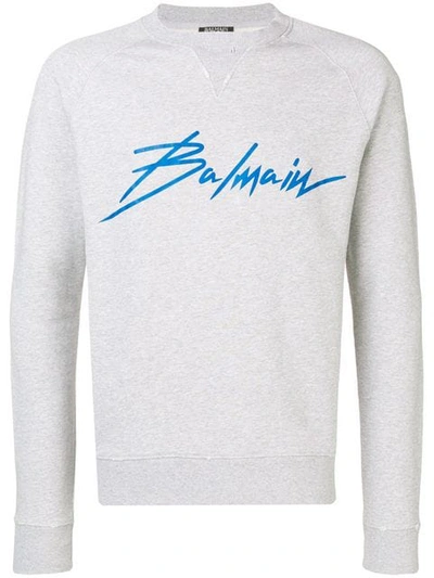 Balmain Logo-print Loopback Cotton-jersey Sweatshirt In Grey