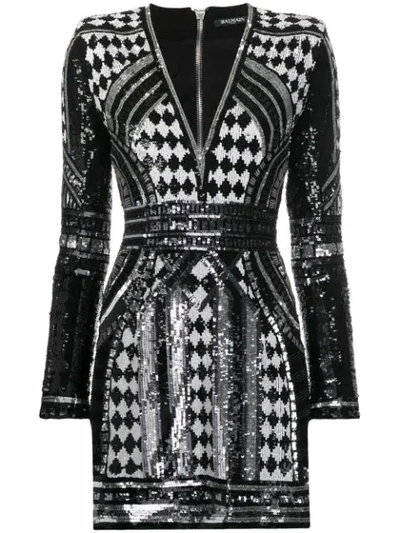 Balmain Sequin-embellished Mini Dress In Black