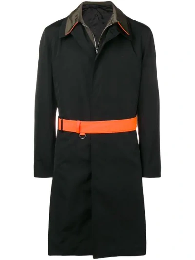 Alexander Mcqueen Contrasting Belted Raincoat In Black