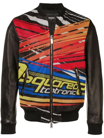 Dsquared2 Printed Biker Jacket In Black