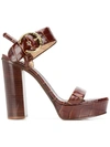 Chloé Women's Roy Croc-embossed Leather High-heel Platform Sandals In Hot Tan