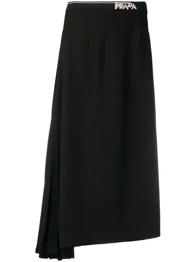 Prada 不对称褶裥绉纱中长半身裙 In Black