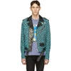 AMIRI AMIRI BLUE AND BLACK ARTIST CHECKERED BIKER JACKET