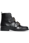 MAJE FELIPE BUCKLED LEATHER ANKLE BOOTS,3074457345620094183