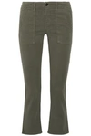 THE GREAT THE GREAT. WOMAN TWILL KICK-FLARE PANTS ARMY GREEN,3074457345619959401