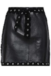 Maje Woman Eyelet-embellished Suede-trimmed Leather Mini Skirt Black In Black