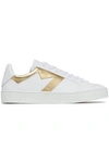 MAJE MAJE WOMAN SMOOTH AND METALLIC LEATHER SNEAKERS GOLD,3074457345620027807