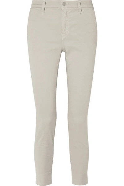 J Brand Josie Cropped Cotton-blend Twill Tapered Trousers In Light Grey