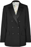 RACIL CASABLANCA DOUBLE-BREASTED SATIN-TRIMMED WOOL BLAZER