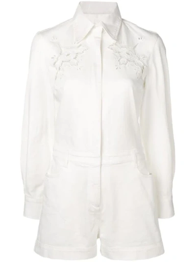 Stella Mccartney Eyewear Floral Embroidered Denim Playsuit - 白色 In White