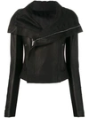 RICK OWENS RICK OWENS OPEN COLLAR BIKER JACKET - 黑色