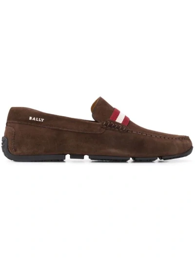 Bally Contrast Stripe Loafers In Brown