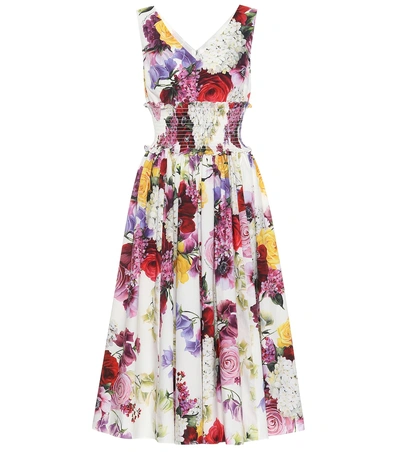 Dolce & Gabbana Floral Print Smock Waist Poplin Dress