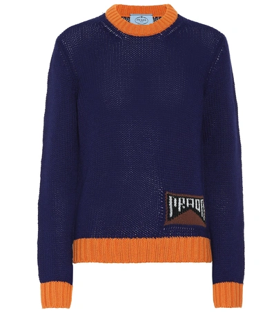 Prada Logo-intarsia Cashmere Sweater In Blue,orange