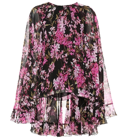 Giambattista Valli Cape-effect Floral-print Silk-georgette Blouse In Black