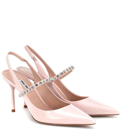 Miu Miu Crystal-embellished Patent-leather Slingback Pumps In Baby Pink