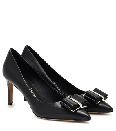 Ferragamo Zeri Bow-embellished Leather Pumps In Black