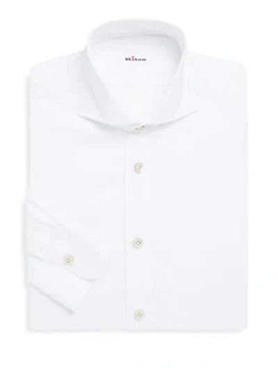 Kiton Men's Solid Broadcloth Dress Shirt In White