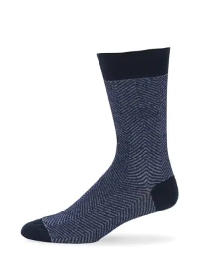 Marcoliani Men's Mid-calf Knitted Herringbone Cotton Socks In Ocean