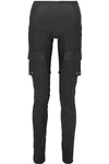 RICK OWENS COTTON BLEND-PANELED LEATHER SKINNY PANTS