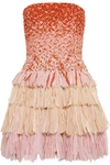 ESTEBAN CORTAZAR EMBELLISHED SILK-GAUZE AND RAFFIA MINI DRESS