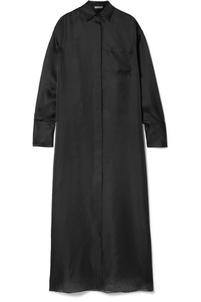 The Row Siena Oversized Silk-organza Shirt Dress In Black