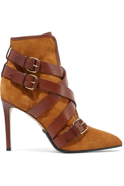 Balmain Jakie Suede And Leather Ankle Boots In 8fd Camel Marron