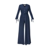 PAISIE V Neck Jumpsuit With Button Front & Wrap Belt In Navy