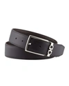 Ferragamo Men's Reversible Textured Leather Belt With Classic Buckle In Black