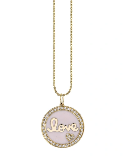 Sydney Evan 14k Yellow Gold, Diamond Pavé & Pink Enamel Love Medallion Necklace