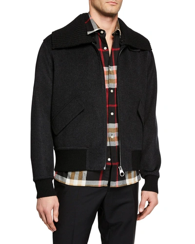 Burberry Men's Croxton Bomber Jacket With Detachable Collar In Charcoal