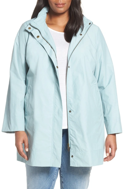 Eileen Fisher Hooded A-line Long Outerwear Jacket In Blue Ivy