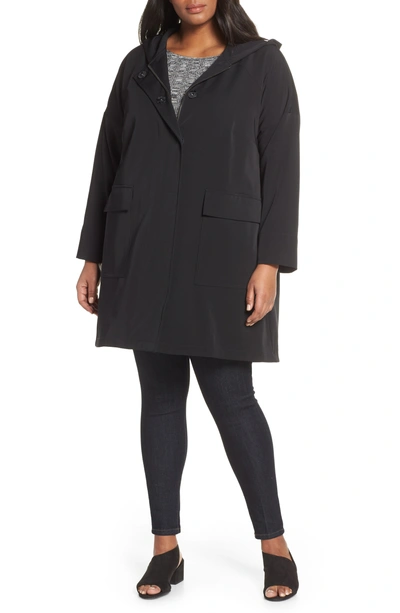Eileen Fisher Recycled Polyester Hooded Zip-up Jacket In Black