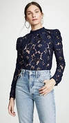 Wayf Emma Puff Sleeve Lace Top In Navy Lace