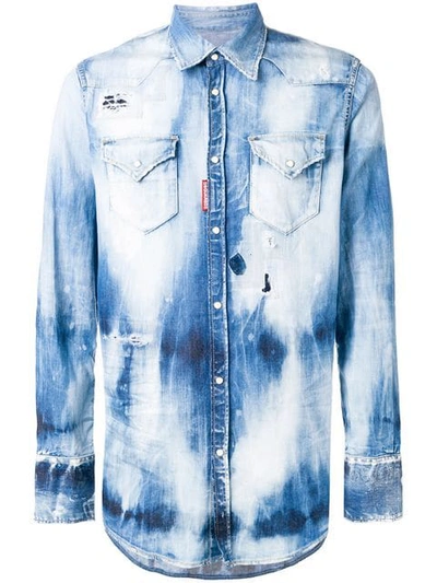 Dsquared2 Western Bleached Cotton Denim Shirt In Blue