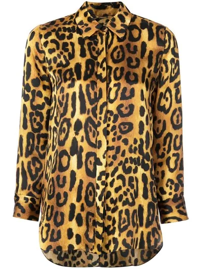 Adam Lippes Leopard-print Hammered Silk-crepe Shirt In Brown